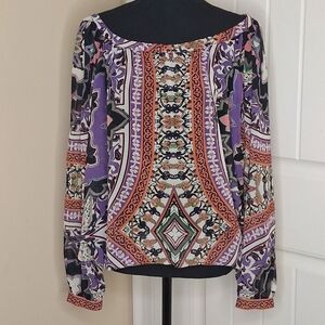 Hale Bob Boho Open Sleeve Print Popover Blouse Women's Sz Lg